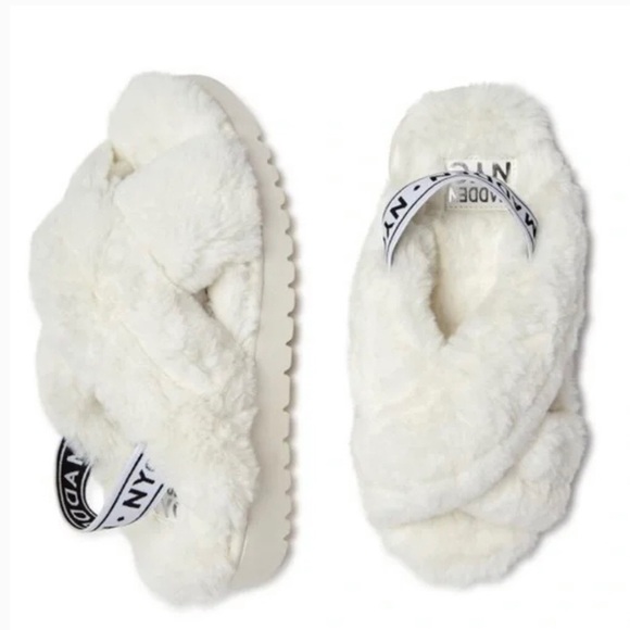 Madden NYC Shoes - Madden NYC Women’s Faux Fur Crossband Slingback Platform Slides slippers 11